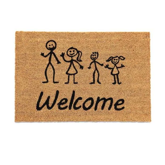 Wycieraczka "Welcome" z rodziną 60x40 cm, jasnobrązowo-czarna