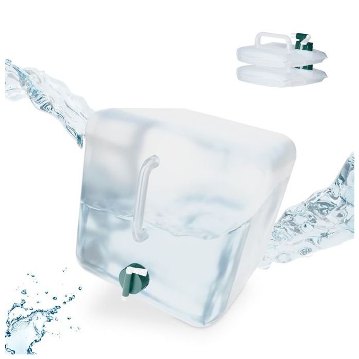 Set of 3 collapsible transparent water canisters with faucet 32x27x27cm., dark green