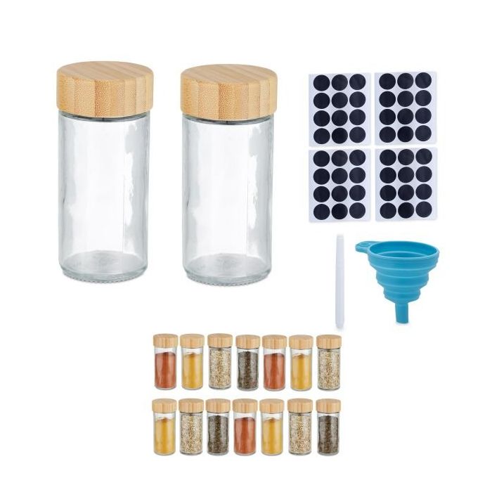 Set of 16 transparent spice jars 9.5x4.5cm, light brown