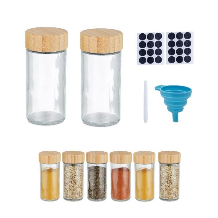 Set of 8 transparent spice jars 9.5x4.5cm., light brown