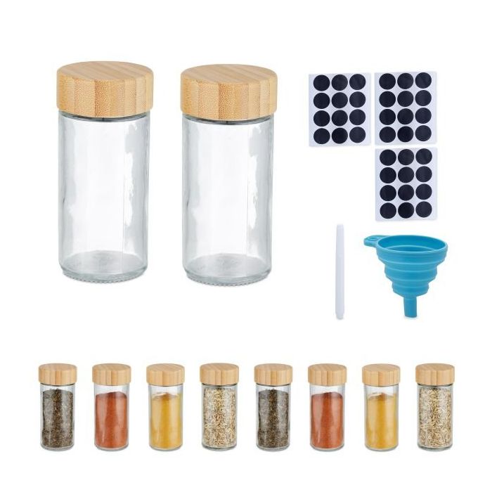 Set of 10 transparent spice jars 9.5x4.5cm., light brown