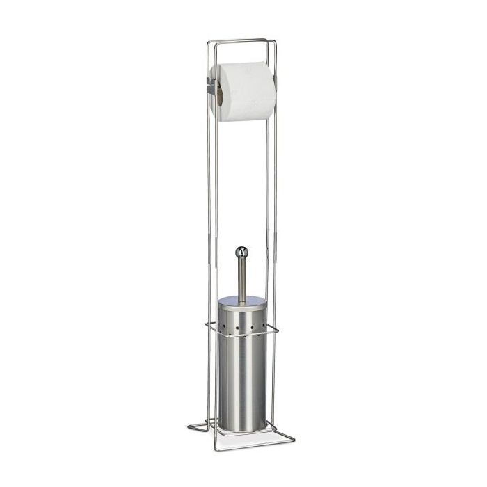 Toilet paper holder with toilet brush 78.5x17x17cm., silver/white