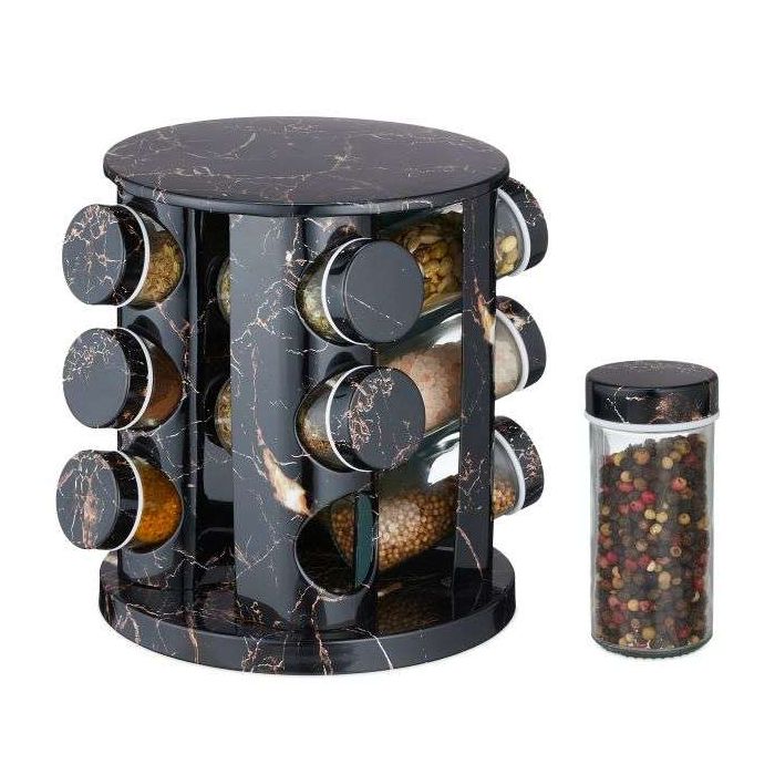 Spice rack with 12 clear glasses 22x19cm., copper/black