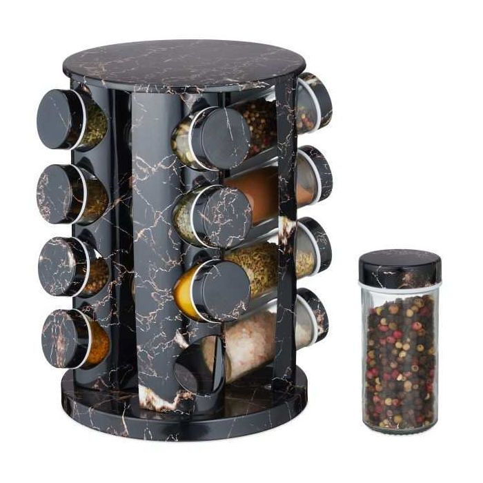 Spice rack with 16 clear glasses 27.5x19cm., black/copper color