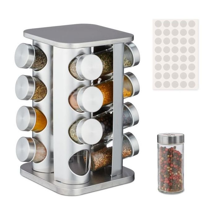 Spice rack with 16 transparent glasses 28x20x20cm., silver color