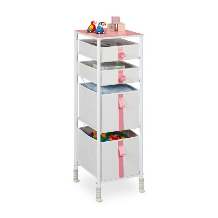 Komoda dziecięca z 4 przegródkami 109,5x36x40,5cm, kolor różowo-biały