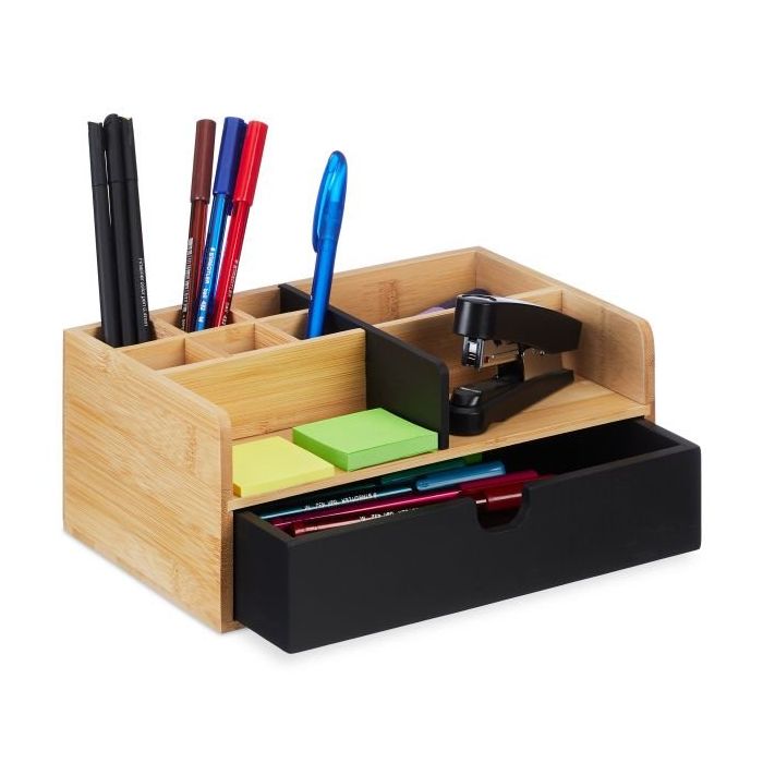 Organizer na przybory do pisania z 1 przegrodą 10x25x15,5 cm, jasnobrązowy/czarny