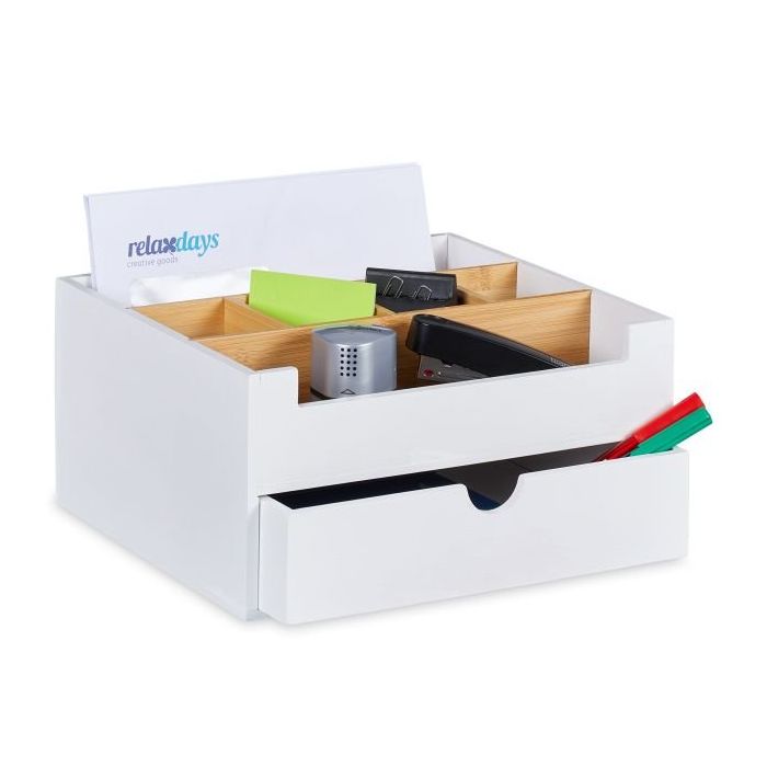 Organizer na przybory do pisania z 1 przegrodą 13x26x23,5 cm, biały/jasnobrązowy