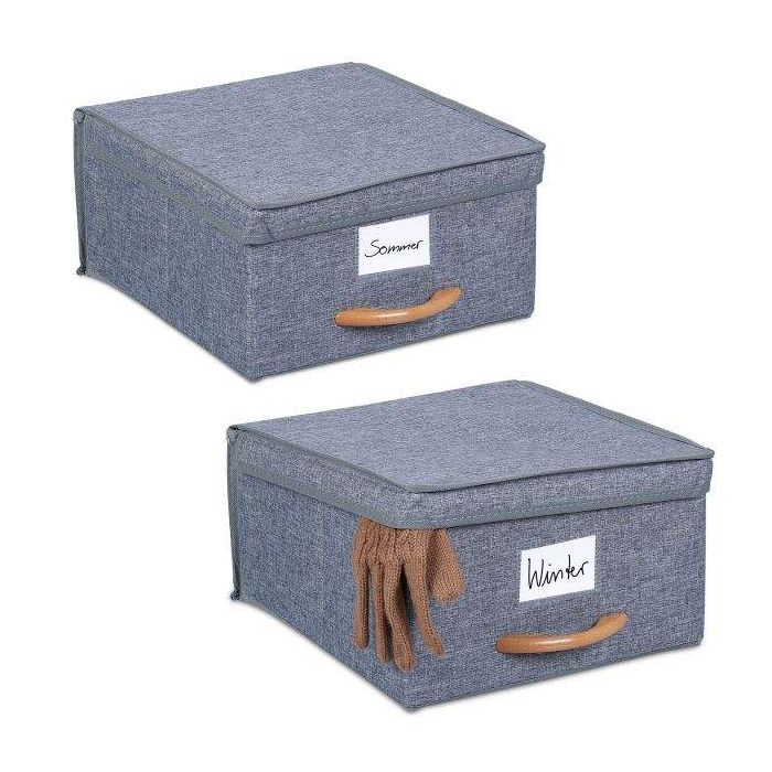 Set of 2 folding boxes with lid 16x30x32.5cm, grey/light brown