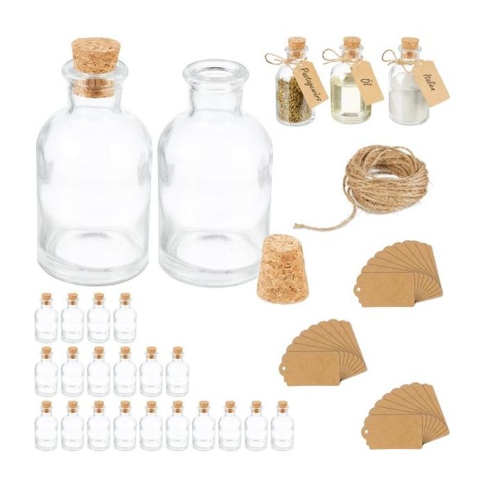 Set of 25 transparent liquid and bulk food spice organizers 9x5cm., light brown