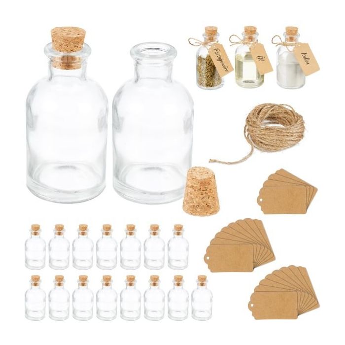 Set of 20 transparent liquid and bulk food spice organizers 9x5cm., light brown
