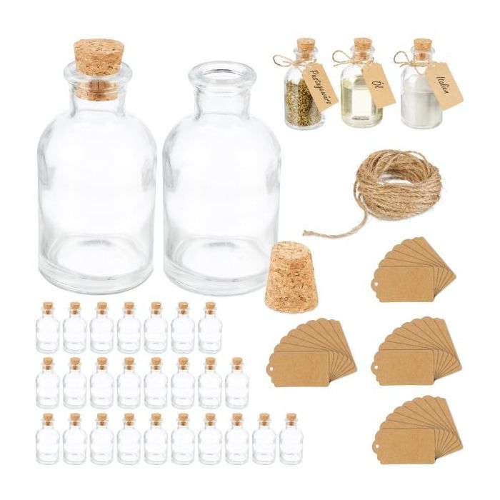 Set of 30 transparent liquid and bulk food spice organizers 9x5cm., light brown