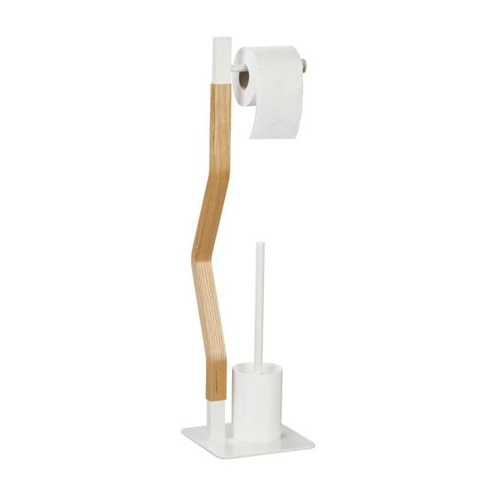 Toilet paper holder with toilet brush 76x20x20cm., light brown/white