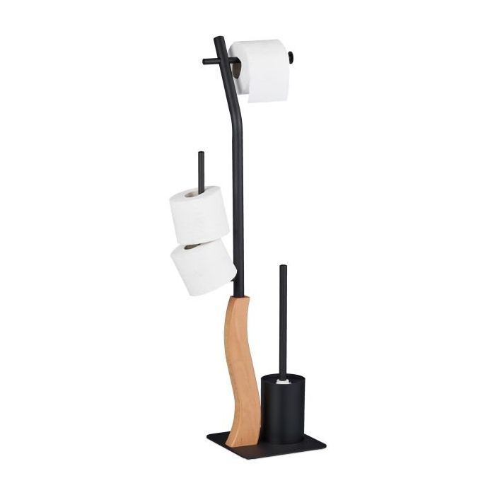 Toilet paper holder with toilet brush 87x26x20cm., light brown/black