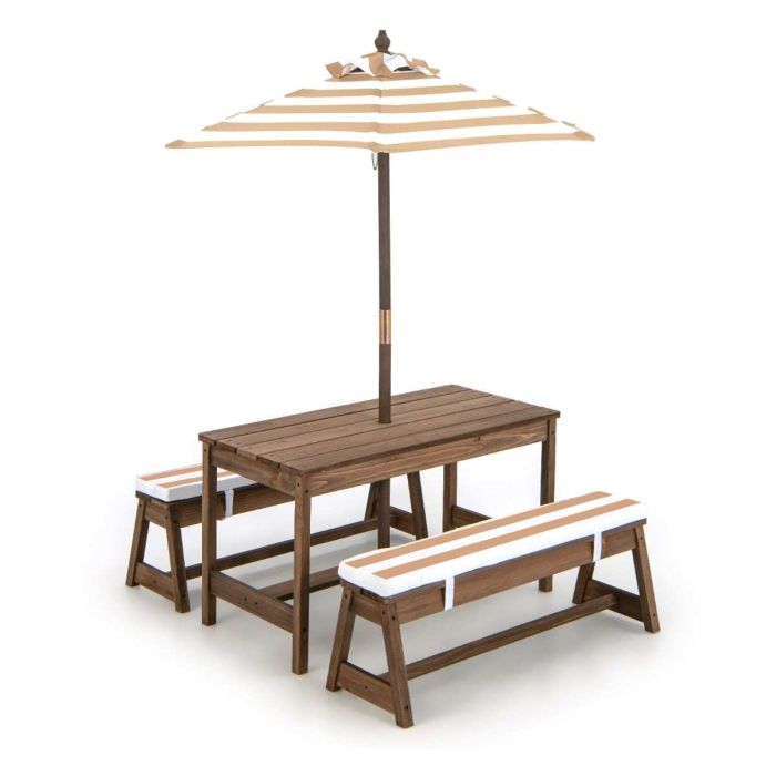 Children's table with benches, brown