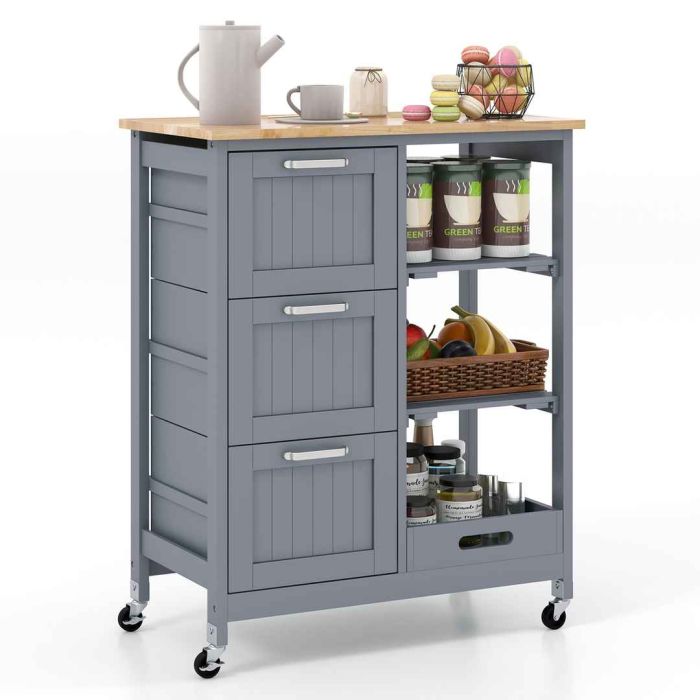 Wyspa kuchenna na kółkach 67x37x83,5cm, szaro-jasnobrązowa