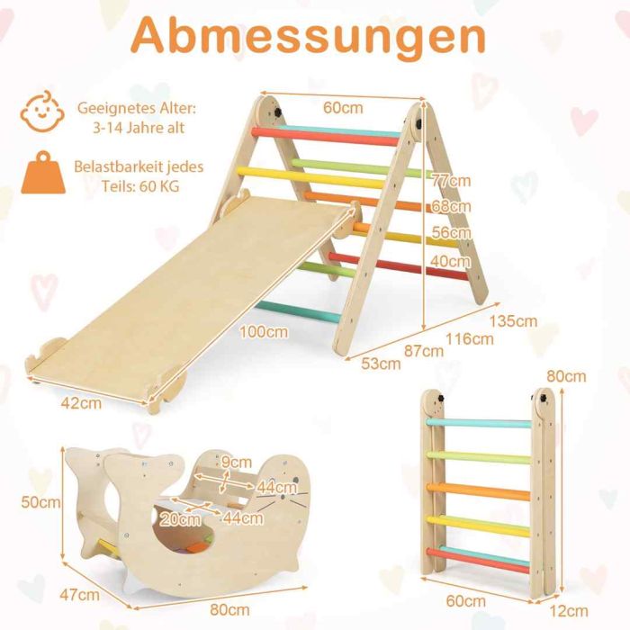 Set of 3 climbing toys, light brown