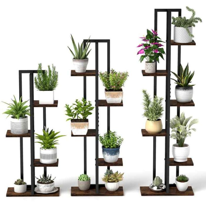 Set of 3 flower stands, brown/black