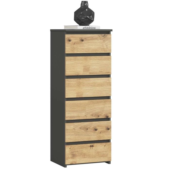 Komoda AKORD CL6, 6 szuflad, szaro-brązowy, 40 × 109 × 35 cm