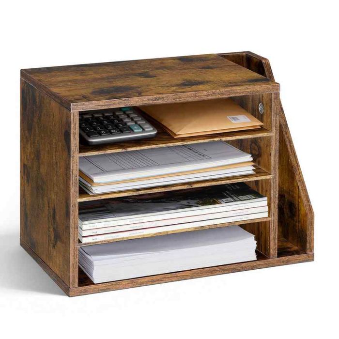 Organizer na literaturę VEVOR ZH647, 4 przegrody z bocznymi schowkami, brązowy, 40 × 28 × 23,5 cm