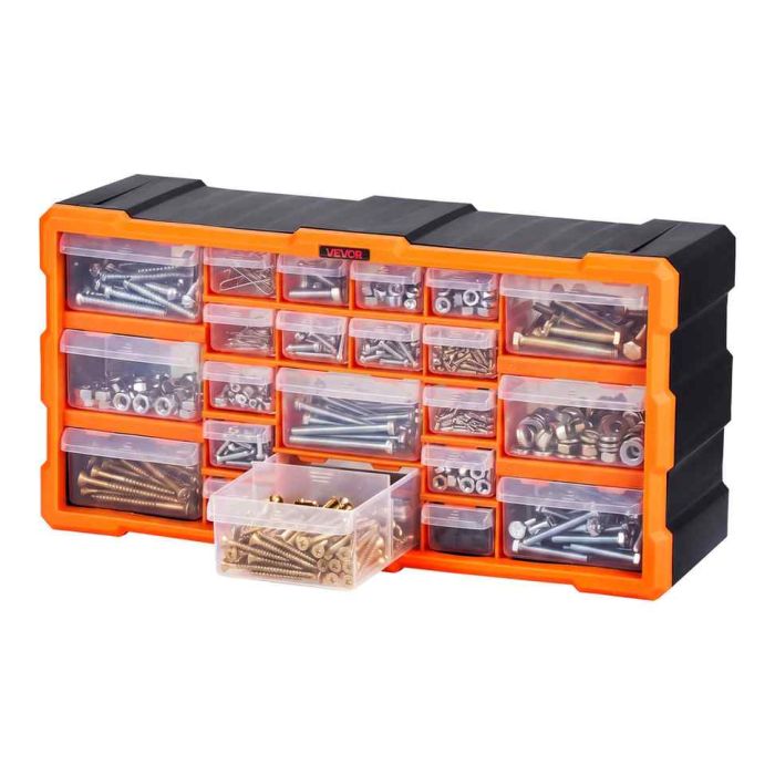 Organizer na drobne części VEVOR MJ1522A, 22 szuflady, czarno-pomarańczowy, 50,5 × 28 × 18 cm