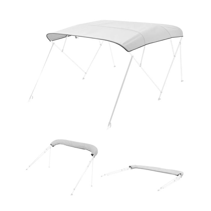 Boat bimini top 4 arches, 600D polyester, 96" x 96", light gray, with storage box