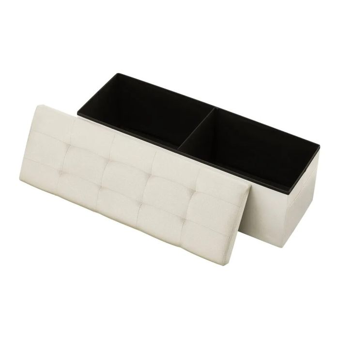 Foldable linen storage pouf with side bags, beige