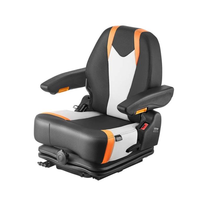 Universal tractor and skid steer seat with armrest and seat belt