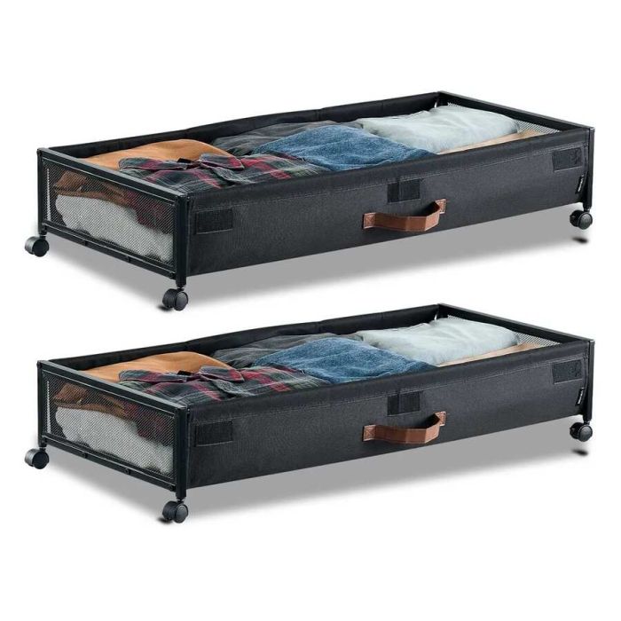 Bed storage box with wheels, 915x460x185 mm, 2 pcs., with transparent lid