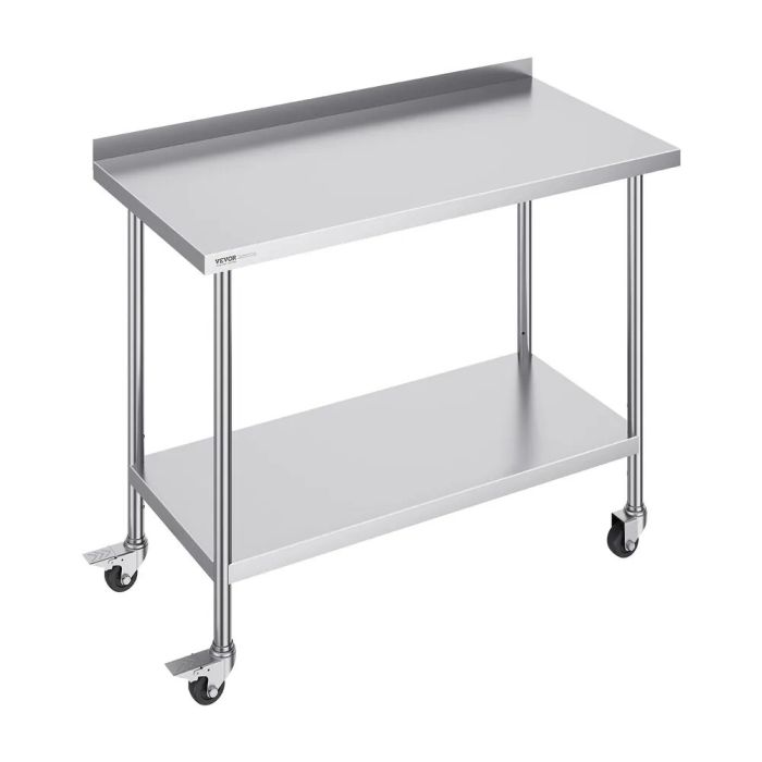 Stainless Steel Adjustable Work Table with Casters, 24x48x40 Inch