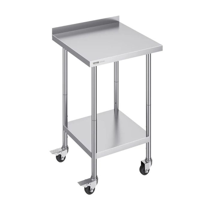 Stainless steel height-adjustable workbench with casters, 24x24x40 inches