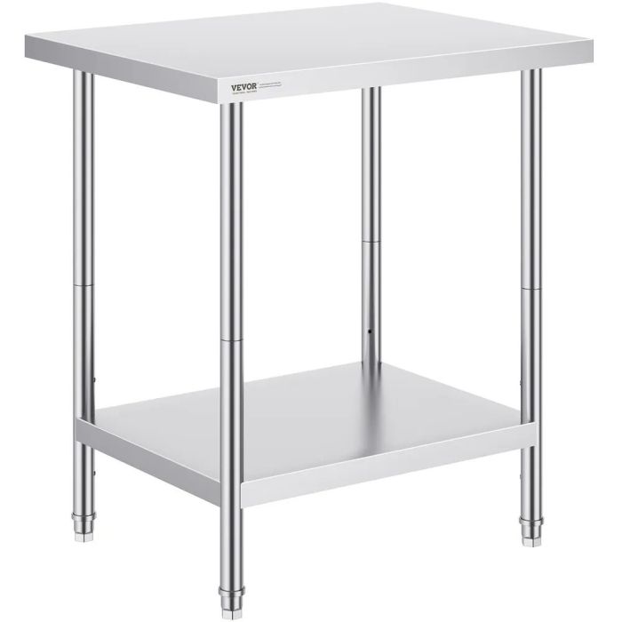 Stainless steel workbench, 24x30x34 inches, 3 heights