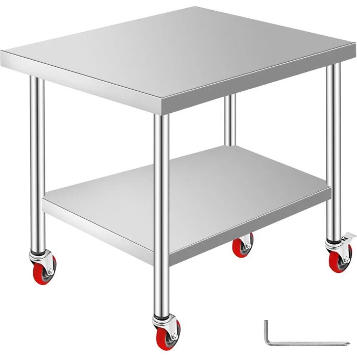 Stainless Steel Commercial Food Preparation Workbench, 30x36 Inch, with Casters and Adjustable Shelf