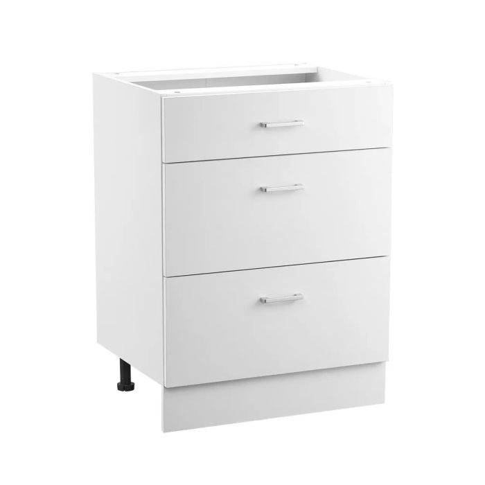 White shaker style base cabinet with 3 drawers, 24 inches