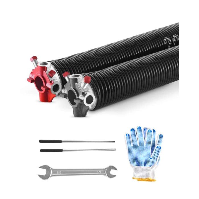 Garage Door Torsion Springs, Pair, 0.207 x 2 x 24 in., Black, 16,000 Cycles, with Winding Rods and Mounting Hardware