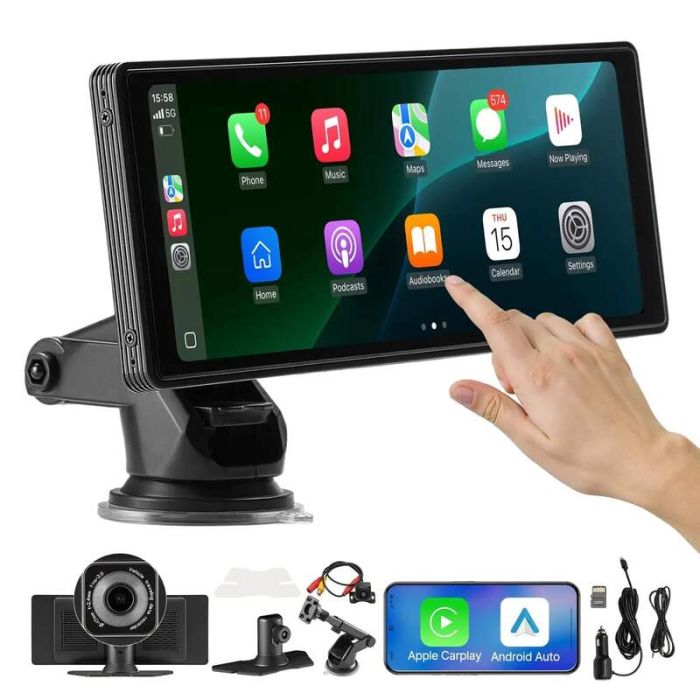 Bezprzewodowy samochodowy system stereo z ekranem dotykowym, CarPlay i Android Auto, 254 mm