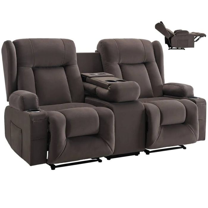 Dwuosobowa sofa zamszowa z elektryczną regulacją, funkcją rozkładania, podgrzewaniem i masażem