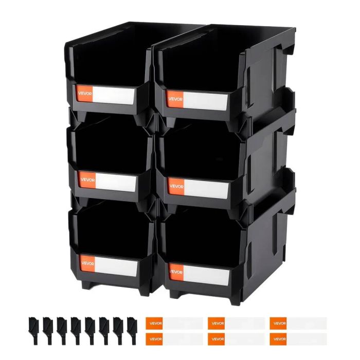 Pudełka plastikowe składane do przechowywania 37,7x21,5x18 cm, czarne (6 szt.)