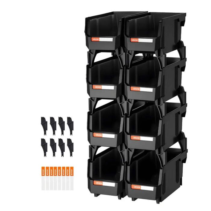 Pudełka składane plastikowe do przechowywania, 27,6x14x13 cm, czarne (8 szt.)