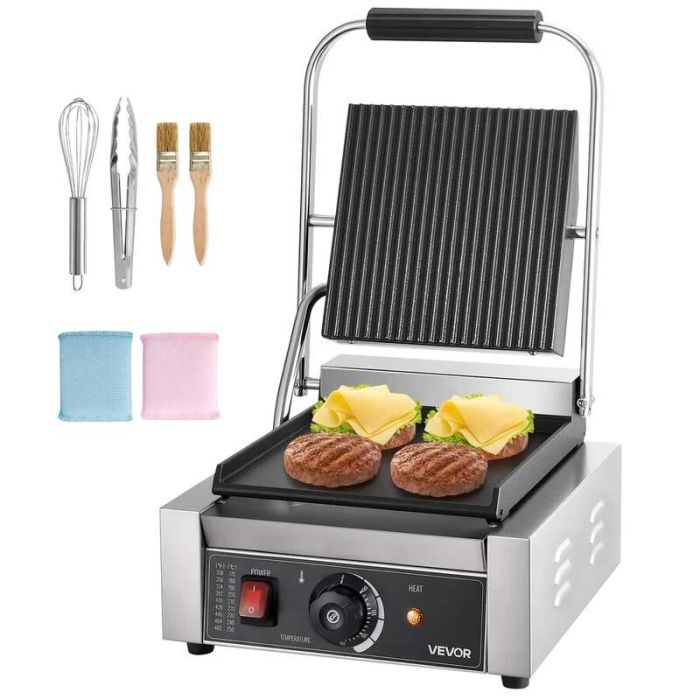 Electric panini grill 1800 W, stainless steel, 22x23 cm