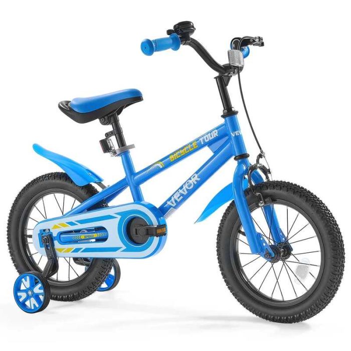 Children's BMX bike, 35.56 cm, blue with training wheels