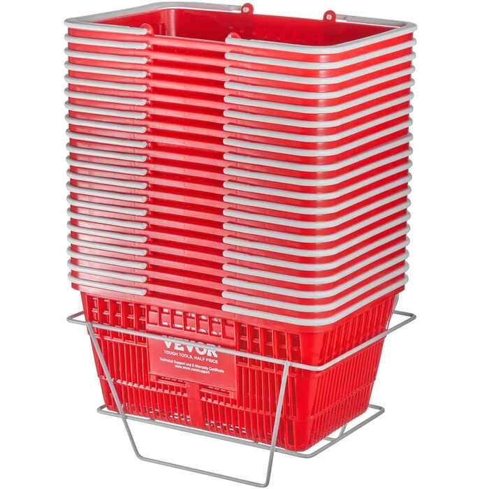 Czerwony plastikowy kosz zakupowy z uchwytem, ​​21 l, zestaw 20 szt.