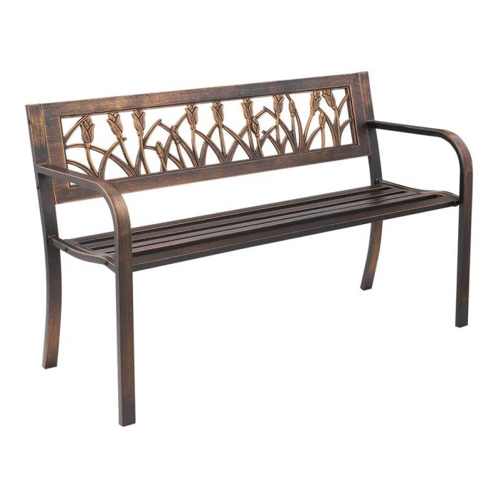 Ławka ogrodowa 127 cm, metalowa rama, oparcie z PCV, brąz