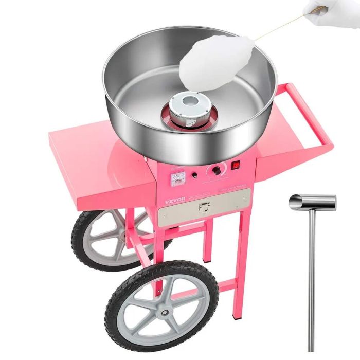 Electric cotton candy maker, 1000 W, 52 cm stainless steel bowl, with trolley, pink