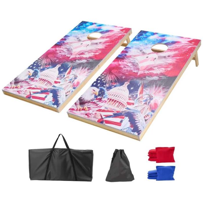 Plansza do gry w corn hole, 4x2 stopy, drewniana, przenośna z 8 woreczkami fasoli