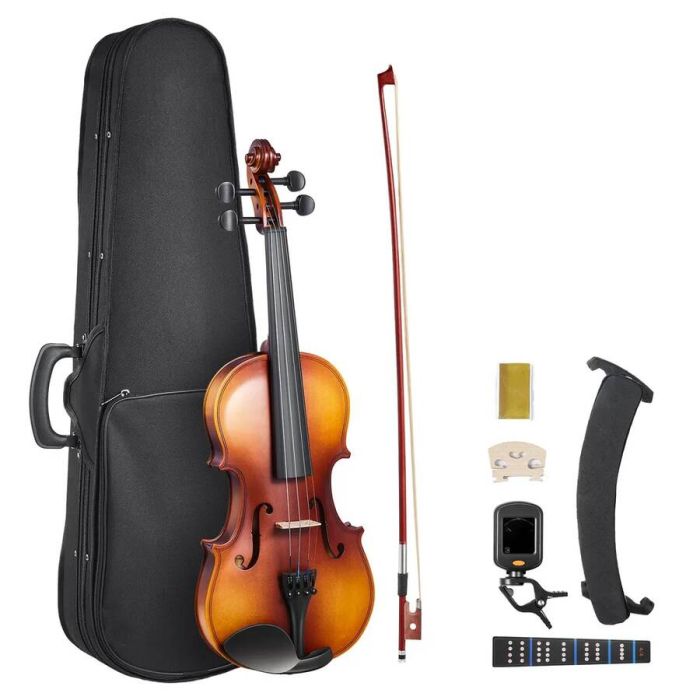 355mm Adult Violin Set with Hard Case, Rosin, Bow, Shoulder Rest (Brown)
