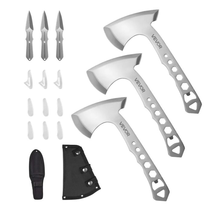 Throwing axes and tomahawks, 3 axes and 3 knives, stainless steel, black case