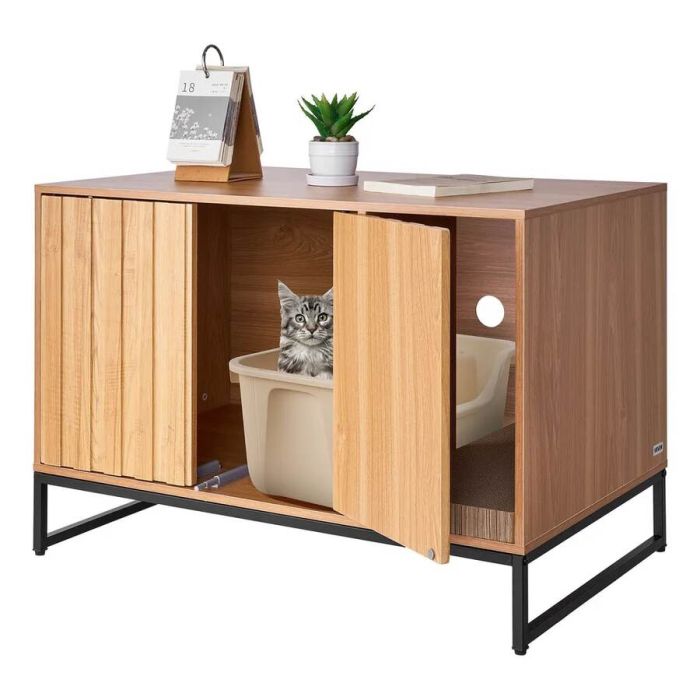 Hidden cat litter box cabinet with mat, 80 cm