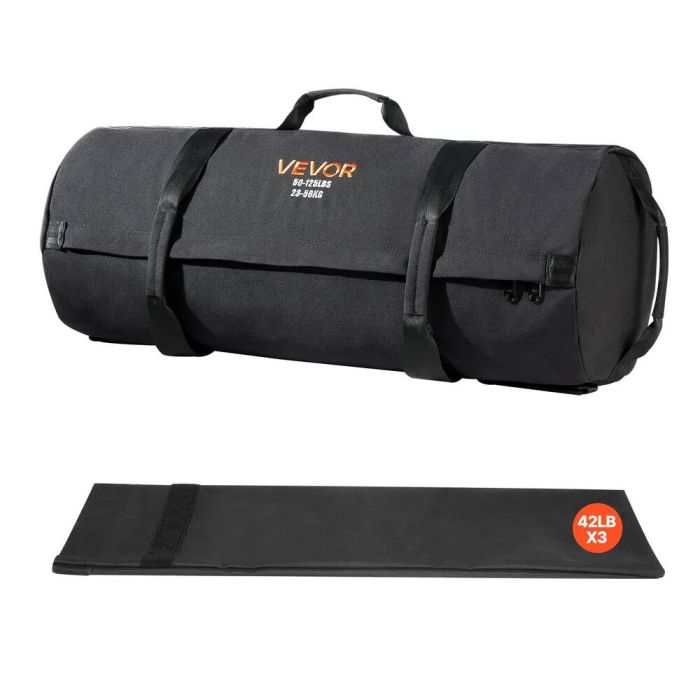 Regulowany worek z piaskiem do ćwiczeń siłowych, 23-56 kg, czarny, z uchwytami