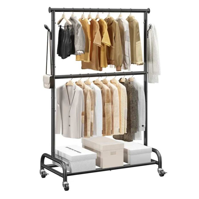 Clothes rack with wheels, adjustable crossbar, carbon steel, 68 kg